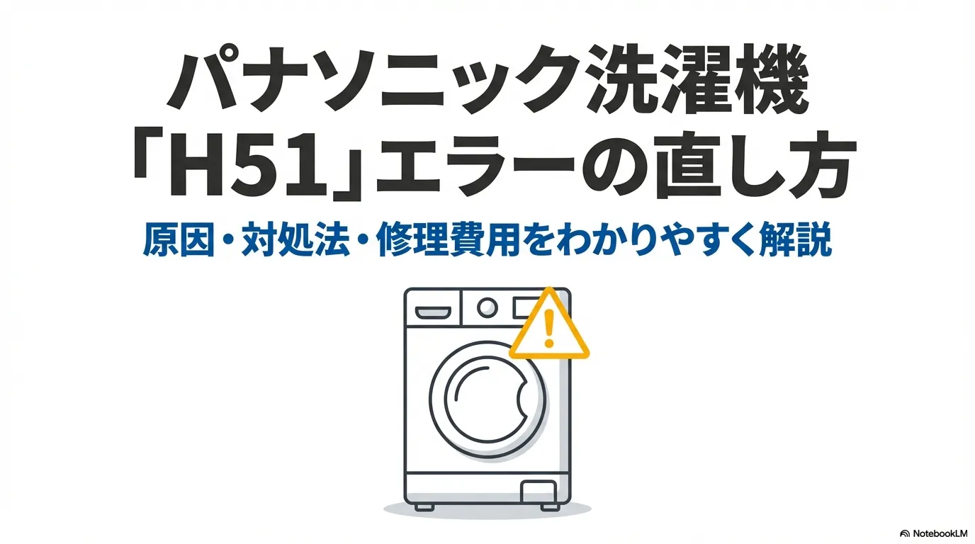 パナソニック洗濯機のH51エラーの直し方、原因、対処法、修理費用を解説するガイド。