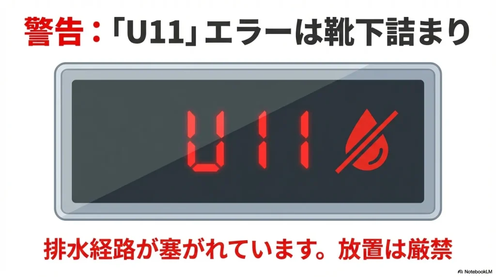 パナソニック洗濯機の液晶パネルに表示された排水エラー「U11」の表示