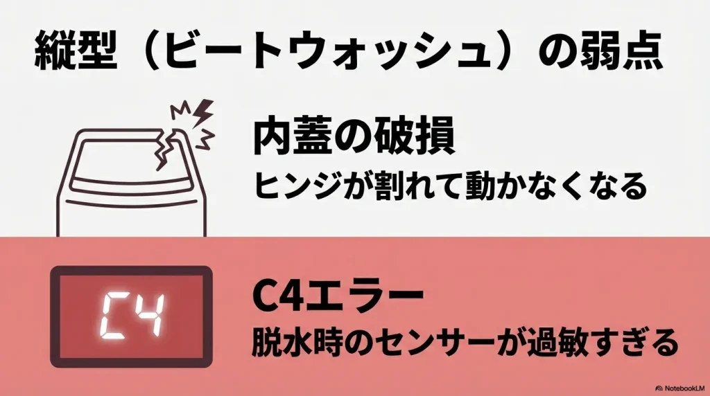縦型洗濯機ビートウォッシュの弱点である内蓋の破損とC4エラー