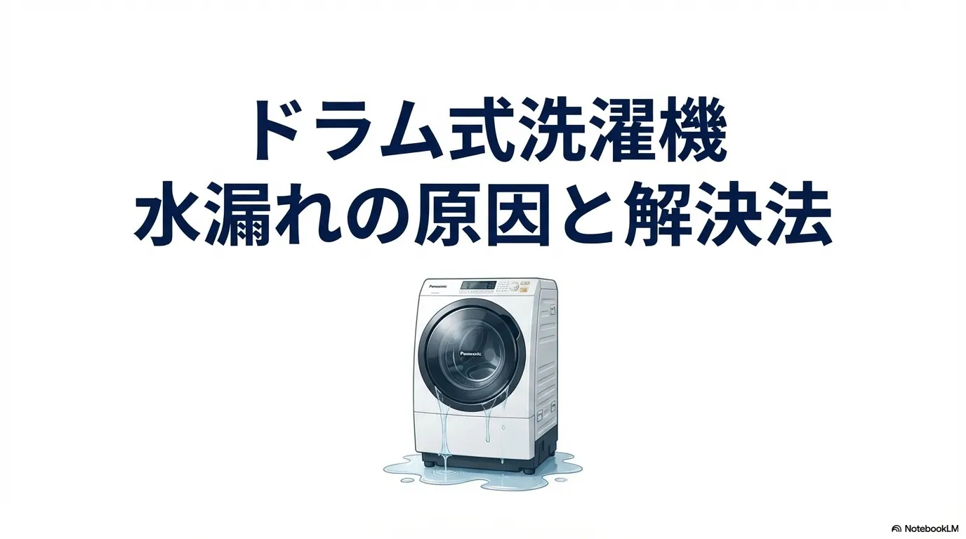 水が漏れているドラム式洗濯機のイラスト