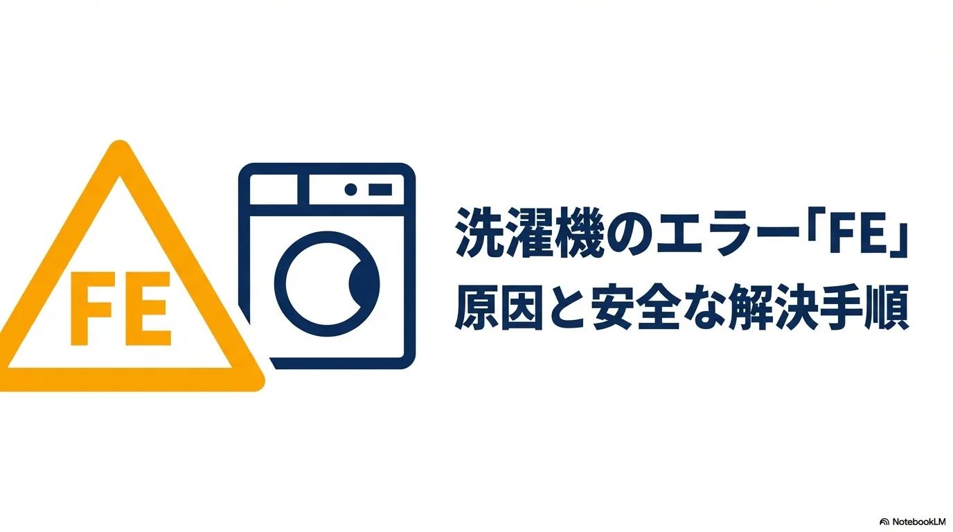 洗濯機のエラー「FE」の原因と安全な解決手順を示すマニュアルの表紙画像