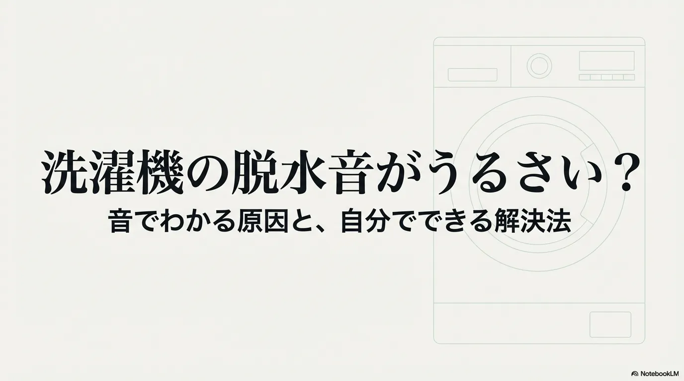 「洗濯機の脱水音がうるさい？音でわかる原因と自分でできる解決法」と書かれたガイドの表紙 。