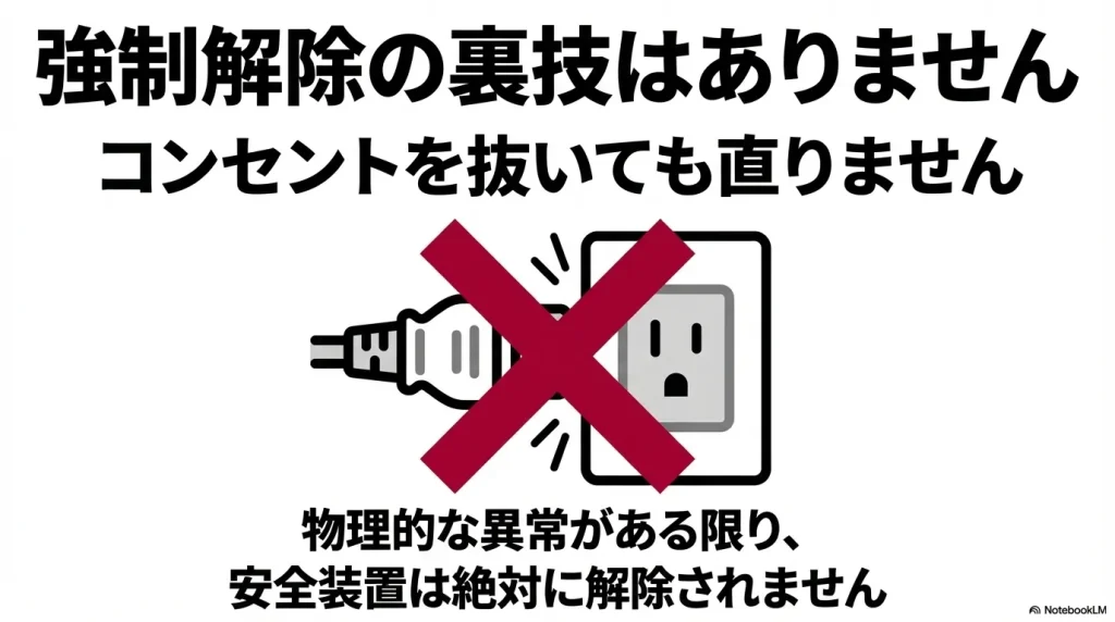 磁石の紛失や基板の故障など、症状ごとの対策と費用の目安をまとめた表のスライド。 購入から七年以上経過している場合は買い替えの検討を推奨している。