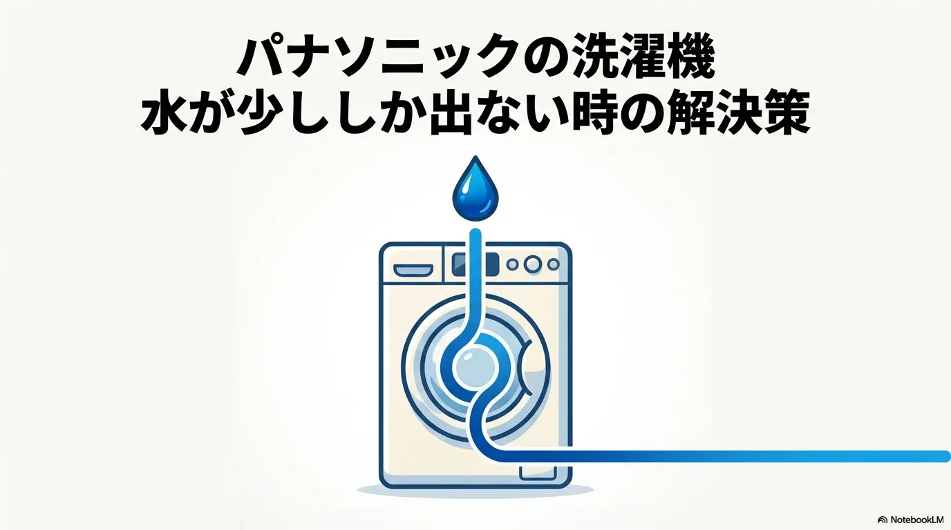 パナソニックの洗濯機で水が少ししか出ない時の解決策と書かれたタイトルスライド