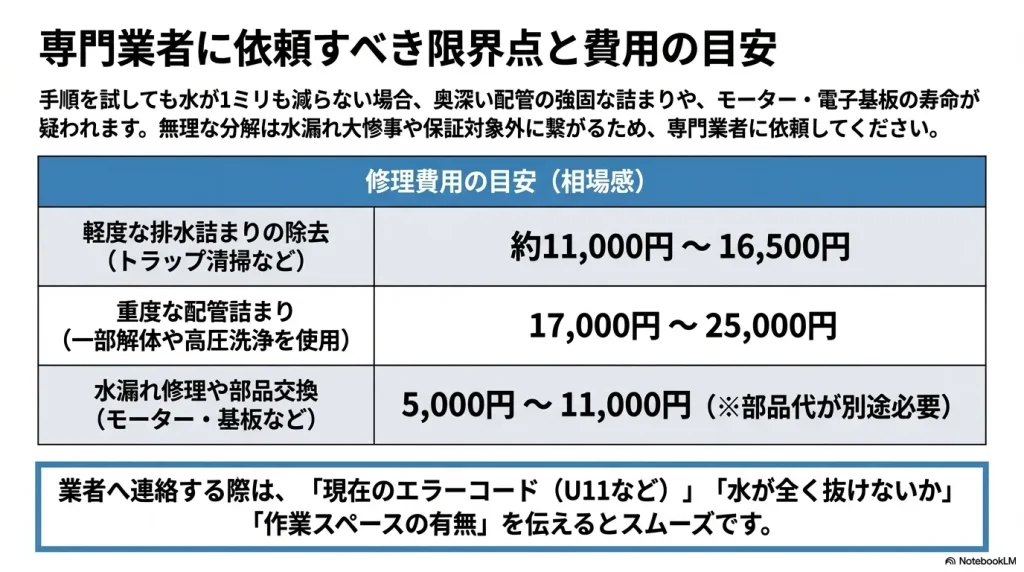 軽度な排水詰まりから部品交換までにかかる、専門業者の修理費用相場をまとめた表