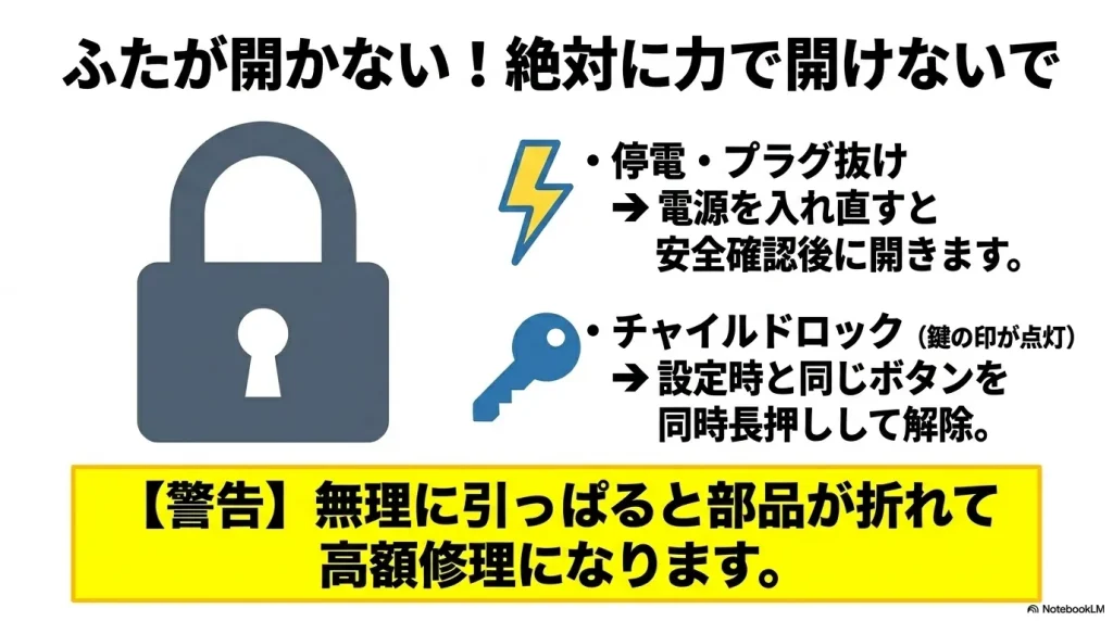 ふたロックの解除方法と注意点
