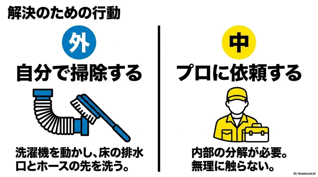 外部の詰まりは自分で掃除、内部の詰まりはプロに修理依頼する
